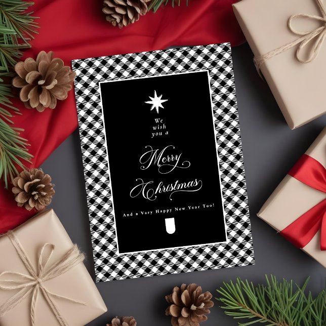 Farmhouse Plaid Chalkboard Merry Christmas Photo Holiday Card (Creator Uploaded)