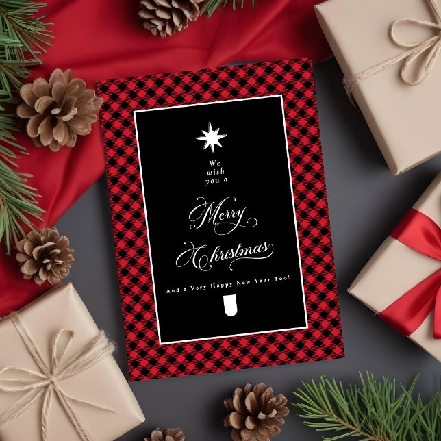 Farmhouse Plaid Chalkboard Photo Merry Christmas Holiday Card (Creator Uploaded)