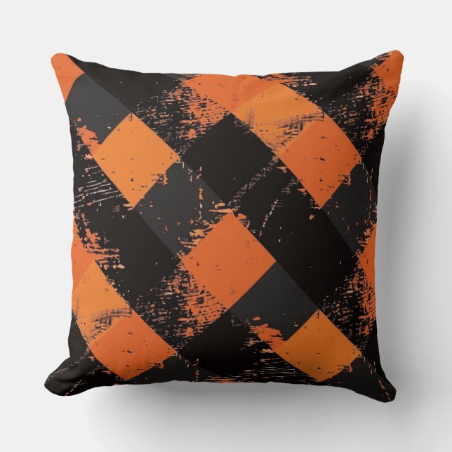  Farmhouse Plaid Halloween Throw Pillow (Front)
