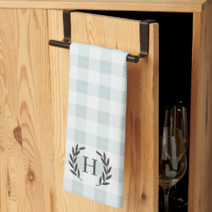 Farmhouse Plaid Laurel Monogram Kitchen Towel