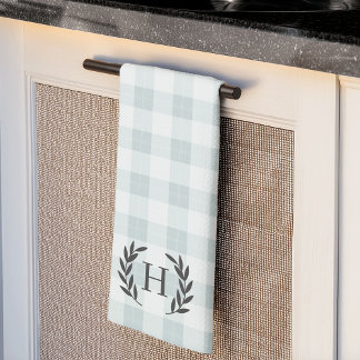 Farmhouse Plaid Laurel Monogram Kitchen Towel