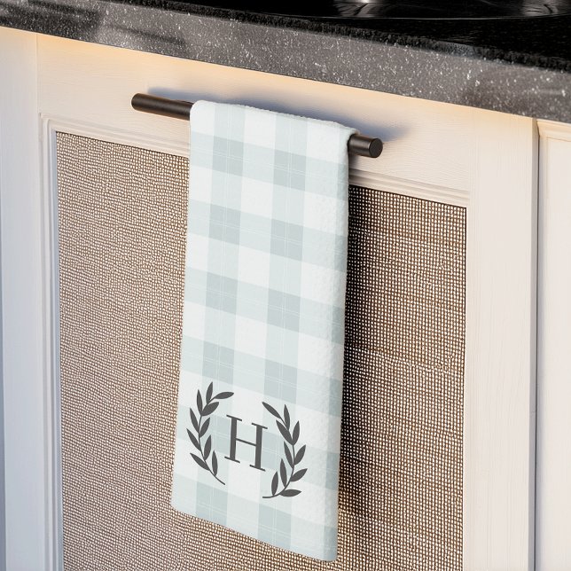 Farmhouse Plaid Laurel Monogram Kitchen Towel (Creator Uploaded)