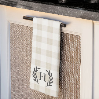 Farmhouse Plaid Laurel Monogram Kitchen Towel