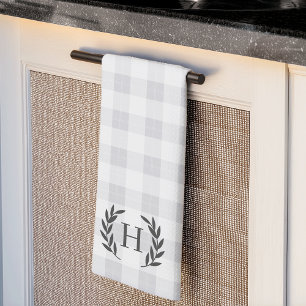 Farmhouse Plaid Laurel Monogram Kitchen Towel