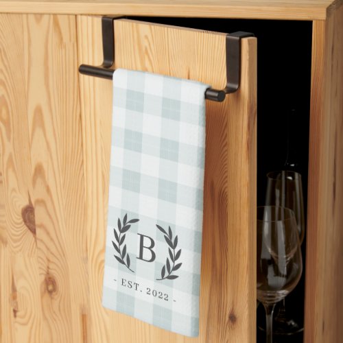 Farmhouse Plaid Laurel Monogram  Year Established Kitchen Towel