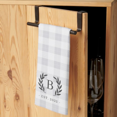 Farmhouse Plaid Laurel Monogram  Year Established Kitchen Towel