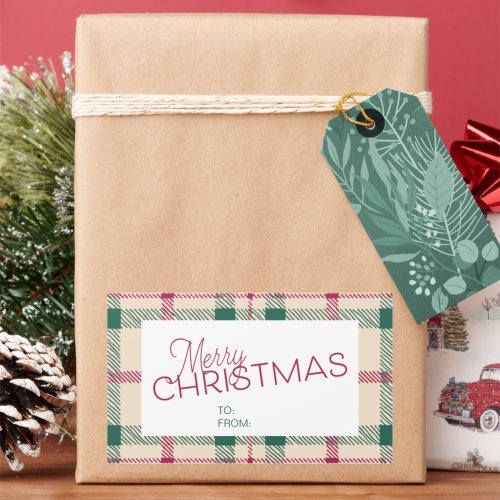 Farmhouse Plaid Merry Christmas ToFrom Gift Label