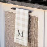 Farmhouse Plaid Monogram & Name Kitchen Towel<br><div class="desc">On-trend farmhouse style monogrammed kitchen towels feature your family name and single initial monogram in classic lettering on a tonal buffalo plaid background in chic neutral colors.</div>
