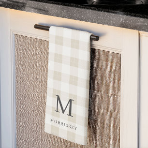 Farmhouse Plaid Monogram & Name Kitchen Towel