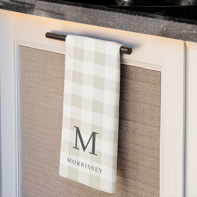 Farmhouse Plaid Monogram & Name Kitchen Towel (Creator Uploaded)