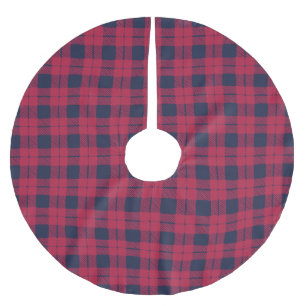 Farmhouse plaid navy blue red hand drawn country brushed polyester tree skirt