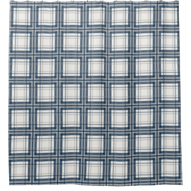 Farmhouse Plaid, Navy Blue, Slate, Gray, Cream Shower Curtain (Front)