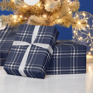 Farmhouse plaid navy off white hand drawn country wrapping paper