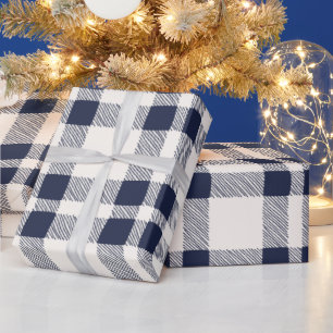 Farmhouse plaid navy off white hand drawn country wrapping paper