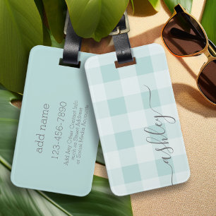 Farmhouse Plaid with Grey Script Name Luggage Tag