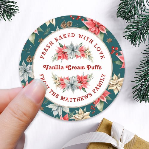 Farmhouse Poinsettia Baked with Love Christmas Classic Round Sticker