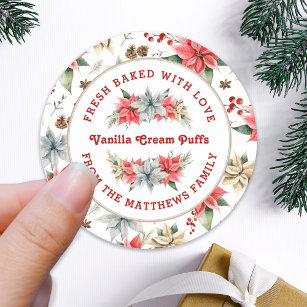 Farmhouse Poinsettia Baked with Love Holiday Classic Round Sticker
