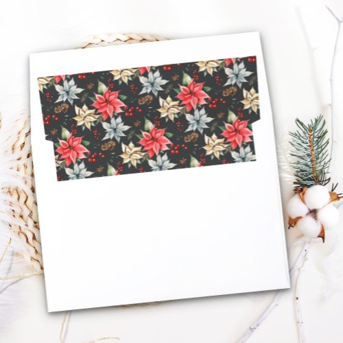 Farmhouse Poinsettia Black A7 5x7 Christmas Card Envelope Liner