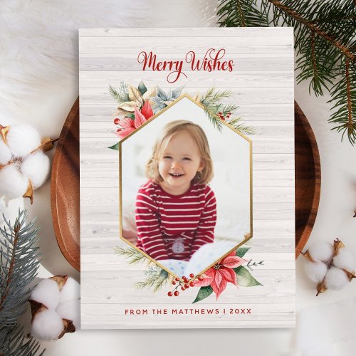 Farmhouse Poinsettia Christmas Photo Magnetic Card