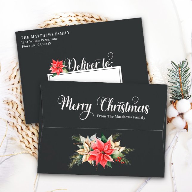 Farmhouse Poinsettia Dark A7 5x7 Christmas Card Envelope (Creator Uploaded)