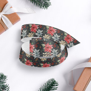 Farmhouse Poinsettia Dark Gray Rustic Christmas Grosgrain Ribbon