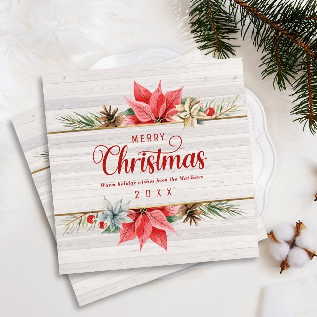 Farmhouse Poinsettia Gold Framed Square Christmas Holiday Card (Creator Uploaded)