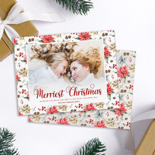 Farmhouse Poinsettia Merriest Christmas with Photo Holiday Card