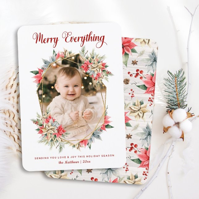 Farmhouse Poinsettia Merry Everything Gem Photo Holiday Card (Creator Uploaded)