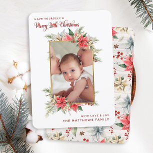 Farmhouse Poinsettia Merry Little Christmas Photo Holiday Card