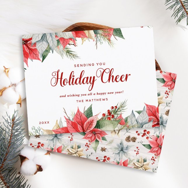 Farmhouse Poinsettia Rustic Chic Christmas Cheer Holiday Card (Creator Uploaded)