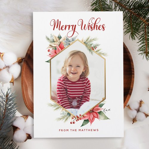 Farmhouse Poinsettia Rustic Christmas Photo Card