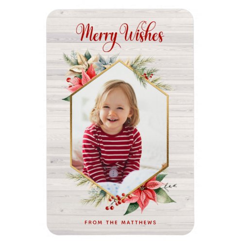 Farmhouse Poinsettia Rustic Holiday Photo Card Magnet