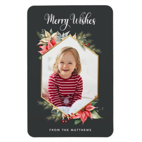 Farmhouse Poinsettia Rustic Holiday Photo Card Magnet