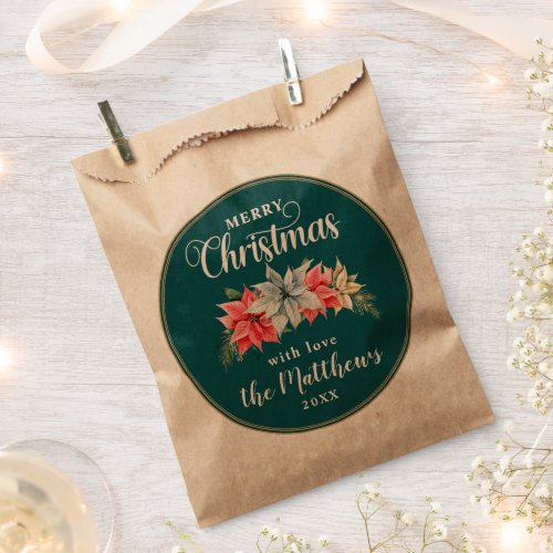 Farmhouse Poinsettia Rustic Merry Christmas Favor Bag