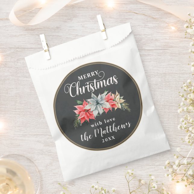 Farmhouse Poinsettia Rustic Merry Christmas Favor Bag (Clipped)