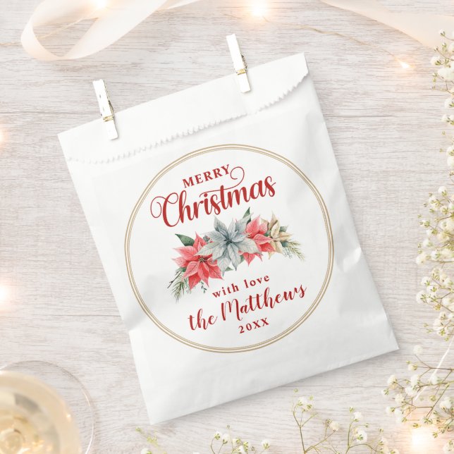 Farmhouse Poinsettia Rustic Merry Christmas Favor Bag (Clipped)