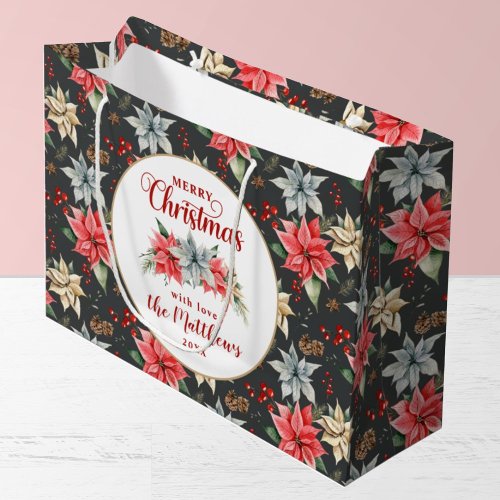 Farmhouse Poinsettia Rustic Merry Christmas Large Gift Bag