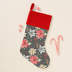Farmhouse Poinsettia Rustic Winter Foliage Christmas Stocking
