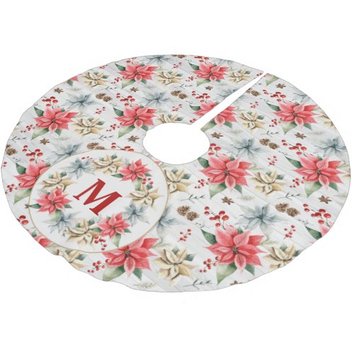 Farmhouse Poinsettia Rustic Winter Foliage Wood Brushed Polyester Tree Skirt