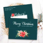 Farmhouse Poinsettia Teal A7 5x7 Christmas Card Envelope<br><div class="desc">From the Farmhouse Poinsettia Christmas & Holiday Collection: Farmhouse Poinsettia Teal Green A7 5x7 Christmas Card Envelopes, with Beautiful Typography Font "Merry Christmas" Holiday Greeting, and Personalized Family Name and address. Easily customize text for this pretty Christmas Envelope Template. A classic and rustic combination that will wow all your family...</div>