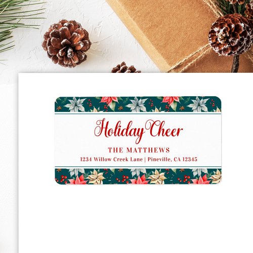 Farmhouse Poinsettia Teal Rustic Holiday Cheer Label