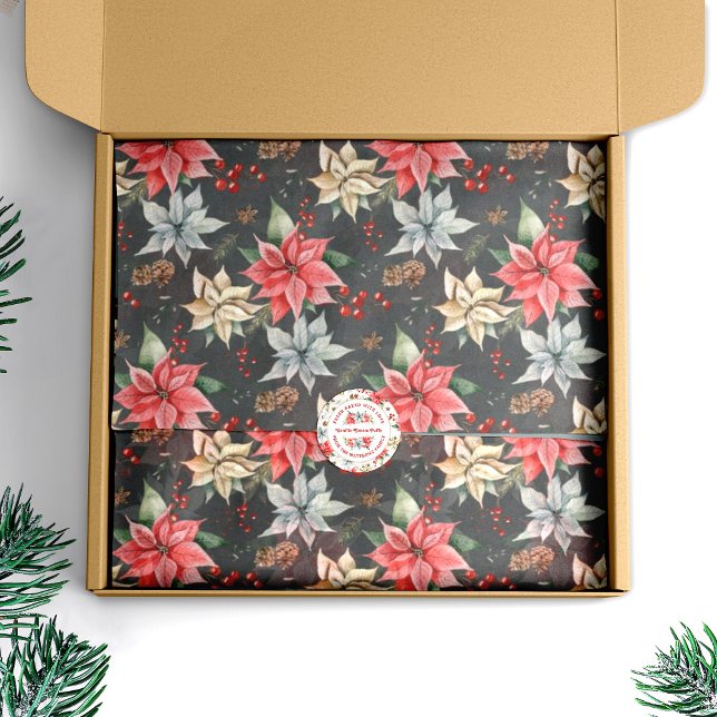 Farmhouse Poinsettia Watercolor Winter Foliage Tissue Paper (Creator Uploaded)