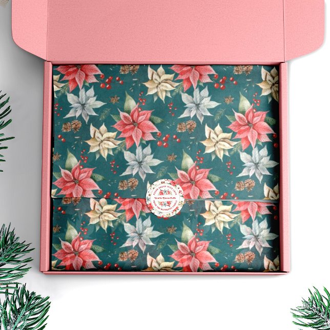 Farmhouse Poinsettia Watercolor Winter Foliage Tissue Paper (Creator Uploaded)