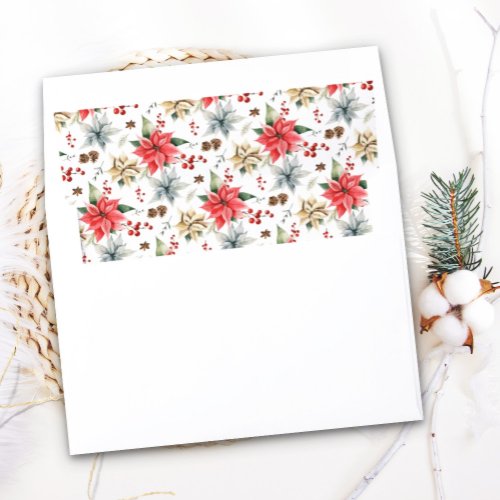 Farmhouse Poinsettia White A7 5x7 Christmas Card Envelope Liner