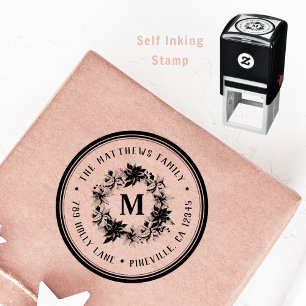 Farmhouse Poinsettia Wreath Holiday Return Address Self-inking Stamp