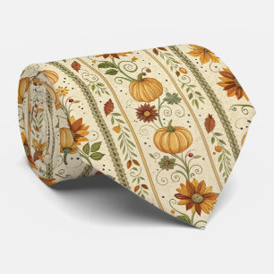 Farmhouse Pumpkin Fall Foliage Autumn Pattern Neck Tie