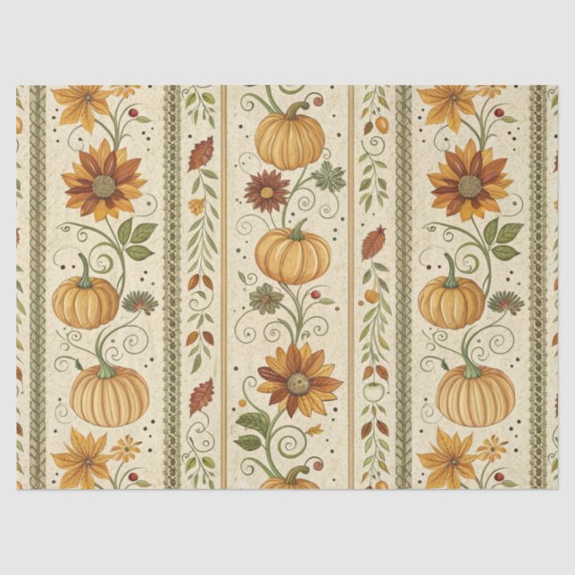 Farmhouse Pumpkin Fall Foliage Autumn Pattern Tissue Paper (Front)