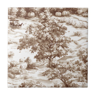 Farmhouse Pumpkin Harvest Countryside Toile (7) Ceramic Tile