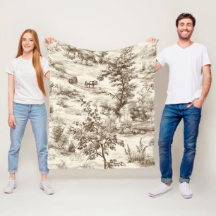 Farmhouse Pumpkin Harvest Countryside Toile Fleece Blanket