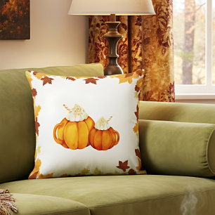 Farmhouse Pumpkin Mug Fall Cozy Accent Throw Pillow